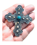 Sterling Silver and Natural Kingman Turquoise Cross Pendant/brooch *Nava... - $432.02 CAD