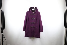 LL Bean Womens Size 16 Bellandi Wool Toggle Button Hooded Jacket Coat Purple - $98.95