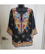 NWT Tolani Sundance Embroidered Boho Top Blouse Medium 3/4 Sleeve Festiv... - $52.79 CAD