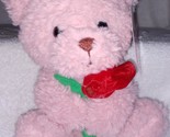 Plush Pinkish-Colored Fluffy Bear holding rose 7&quot; Mini Plush NWT - £5.46 GBP