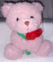 Plush Pinkish-Colored Fluffy Bear holding rose 7&quot; Mini Plush NWT - £5.25 GBP