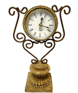 Old World Mantel Clock Metal Heavy Resin Quartz Roman Numeral Battery - £22.95 GBP