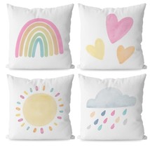 Nursery Watercolor Colorful Sun Cloud Rainbow Rain Heart Pastel Throw Pi... - £36.47 GBP