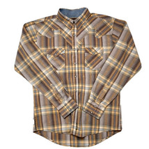Wrangler Mens Plaid Pearl Snap Long Sleeve Shirt Retro Brown size L - £19.47 GBP