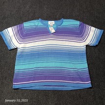 NWT VTG Christopher &amp; Banks Sweater Women XL Blue Striped Short Sleeve K... - $16.57 CAD