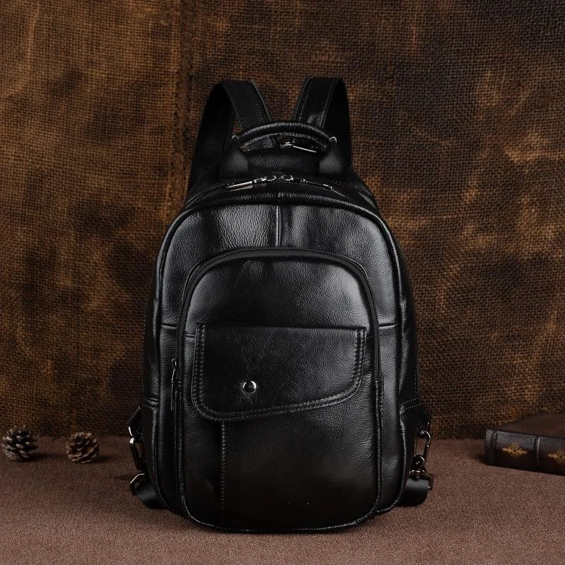 Men&#39;s Retro Mini Backpack New Genuine Leather Multifunctional Backpacks For Men  - £85.42 GBP