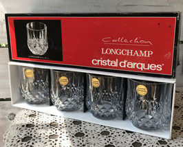 80s Cristal d&#39;arques Longchamp Set 4 Tumblers Rock Old Fashioned Glasses w/Box - £50.38 GBP