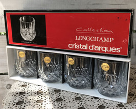 80s Cristal d&#39;arques Longchamp Set 4 Tumblers Rock Old Fashioned Glasses w/Box - £49.83 GBP