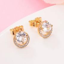Shine Gold Plated Sparkling Round Halo Stud Earrings - $14.99