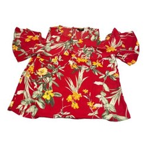 Liz Claiborne Career Red Cold Shoulder Bell Sleeve Floral Blouse Size Small - £14.50 GBP