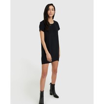 Quince Womens Washable Stretch Silk Tee Mini Dress Keyhole Black XS - £38.57 GBP