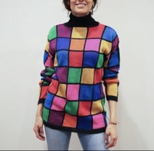 Vintage Rafaella Angora Blend Colorblock Geometric Turtleneck Sweater 3X - £43.38 GBP