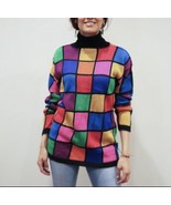 Vintage Rafaella Angora Blend Colorblock Geometric Turtleneck Sweater 3X - £43.45 GBP