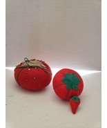 Red Tomato Pin Cushions 1 w/strawberry Sewing w/ Needles ^ - $25.00