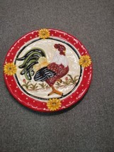 Ceramic Rooster Plate  Red w/Sunflowers 8&quot; - £5.61 GBP