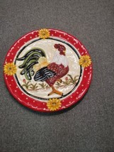 Ceramic Rooster Plate  Red w/Sunflowers 8&quot; - £5.35 GBP