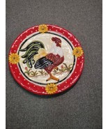 Ceramic Rooster Plate  Red w/Sunflowers 8&quot; - £5.59 GBP