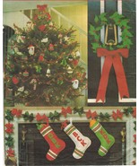 Vtg 70&#39;s Felt Christmas Stockings Ornaments Wreath Garland Transfer Sew ... - $12.99