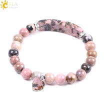 Natural Stone Crystal Bracelet Line Rhodonite Love Heart Healing Beaded Beads Br - £13.98 GBP