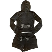 New Juicy Couture Velour Liquorice Tracksuit Jacket and Shorts Set Size L - $87.12