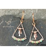 Handmade copper earrings: fan with dangles wire wrapped turquoise glass ... - €28,24 EUR