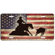 Cutting horse with flag  aluminum vehicle license plate car truck SUV tag - £13.55 GBP