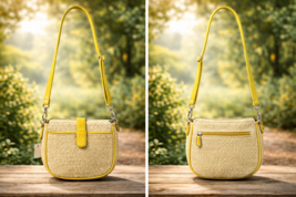 Talbots Woven Straw Crossbody Bag Yellow Leather Trim NWT - $38.00