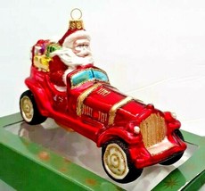 Santa In Red Convertible Vtg Glass Holiday Tree Ornament Mouth Blown Poland  - £10.26 GBP