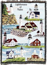 Lighthouses Of Maine Xl Blanket - Bass Harbor Cape Elizabeth Halfway Rock, 82X62 - £103.90 GBP