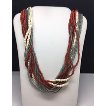 VINTAGE CORAL, QUARTZ, MOTHER OF PEARL MULTI-STRAND CHOKER NECKLACE SKY - $96.53