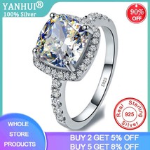 YANHUI With Certificate Women Accessories 925 Solid Silver Rings For Wedding Eng - £18.85 GBP