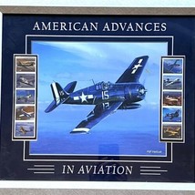 F6F Hellcat Fighter Plane Framed Print and Stamps American Advances in A... - $47.47