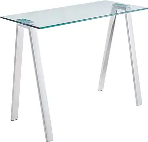 Cortesi Home Trixie Glass Top Desk/Console Table with Stainless Steel Fr... - $315.99