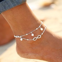 Infinity Ankle Bracelet Pearls 925 Sterling Silver Plated Anklet Chains Beads UK - £2.62 GBP