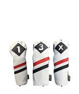 Majek Retro Golf Headcovers White Red and Black Vintage Leather Style 1 ... - £27.21 GBP