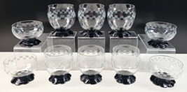 10 Pc Weston Lilly Pad Foot Black Checkered Goblets Sherbet Vintage Etch... - £52.91 GBP