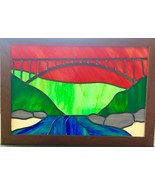 New River Gorge Bridge Sunset Sky Framed Stained Glass Panel - £373.51 GBP