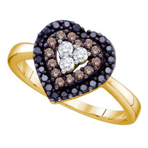 14k Yellow Gold Round Black Color Enhanced Diamond Heart Love Fashion Ring 1/2 - £430.85 GBP