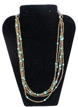 Signed Premier Designs Dark Gold Tone &amp; Blue Seed Beaded 5 Strands Necklace 18&quot; - £10.86 GBP