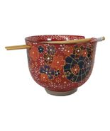 Colorful Spring Flowers Ceramic Donburi Ramen Soup Red Bowl With Chopsti... - €16,31 EUR