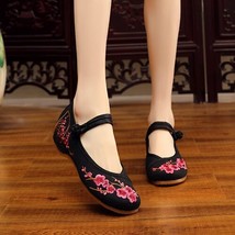 Peach Flower Embroidered Women Casual Canvas Ballet Flats Vintage Ladies Chinese - £22.78 GBP