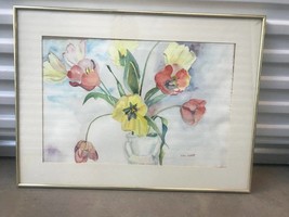 Vera Gilbert Original Signed Watercolor Painting Still Life of Tulips Framed - £78.34 GBP