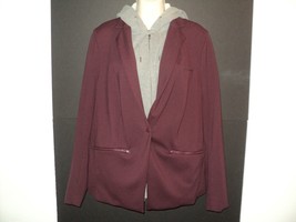 Torrid Plus Size 1X Ponte Stretch Jacket Hoodie, Layered Look, Wine &amp; Gray - £26.61 GBP