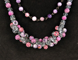 Viva Beads 2 Vintage Necklaces Polymer Clay Beaded Pink &amp; Purple + Clear Crystal - £20.52 GBP