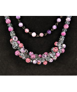 VIVA BEADS 2 Vintage NECKLACES Polymer Clay Beaded Pink &amp; Purple + Clear... - $25.73