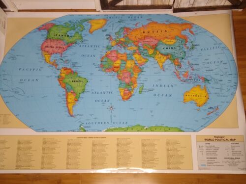Replogle 4' World Political Map Laminated Map WT108 Homeschool Teaching USA  - $12.38