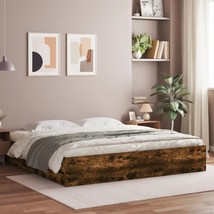 Industrial Rustic Smoked Oak Wooden Emperor Size Bed Frame Base With 6 D... - $275.71