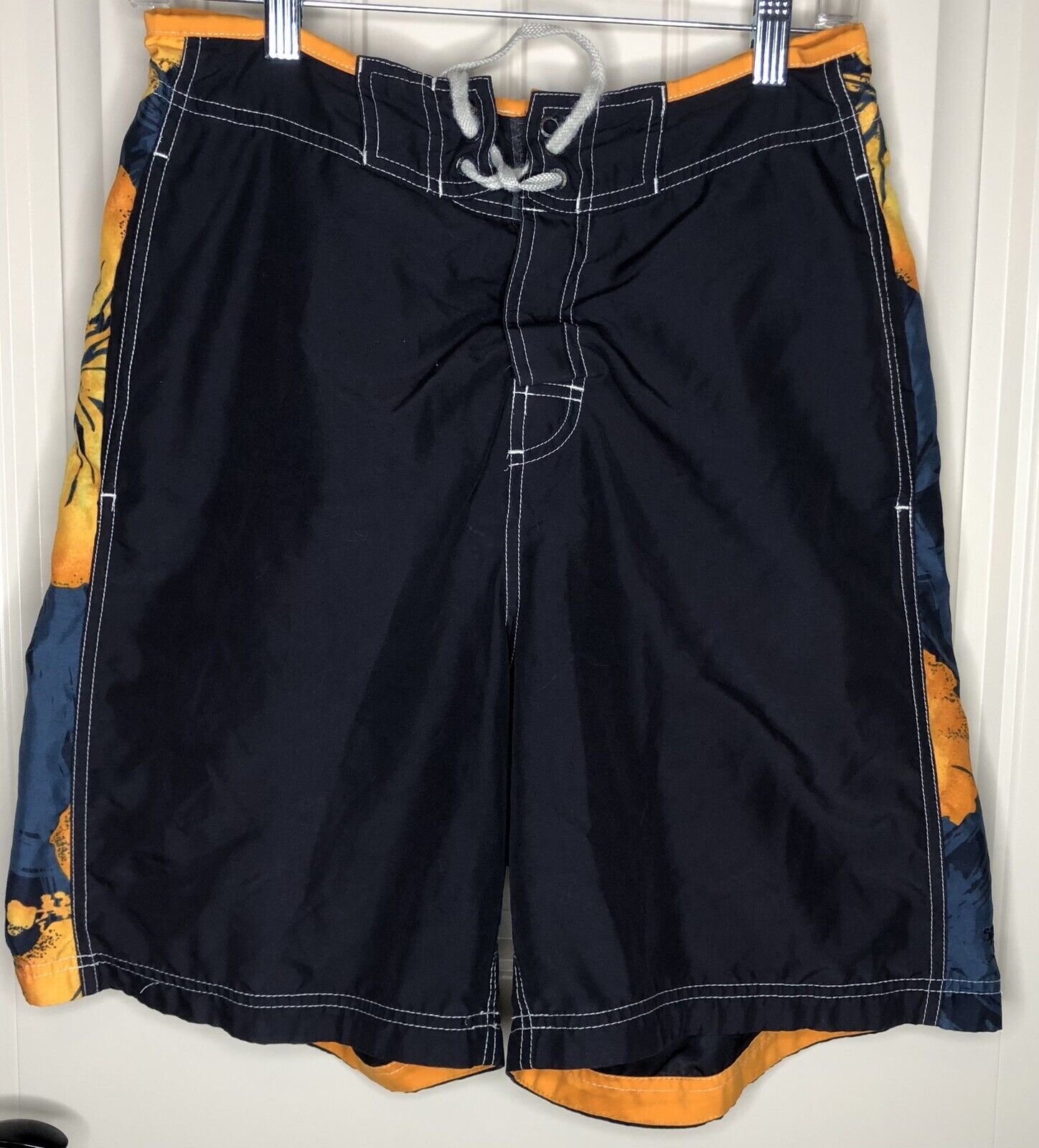 Speedo Swim Trunks Black Orange Floral Stripe Men’s Medium - $6.42