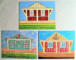 Painting Cottage Original Signed Art Set of Three 3  Beach House By Carla Dancey - £57.44 GBP
