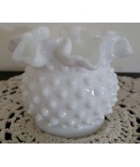 Vintage ~ White Milk Glass ~ Hobnail Vase ~ Double Crimped 3.75&quot; Rounded... - $26.18